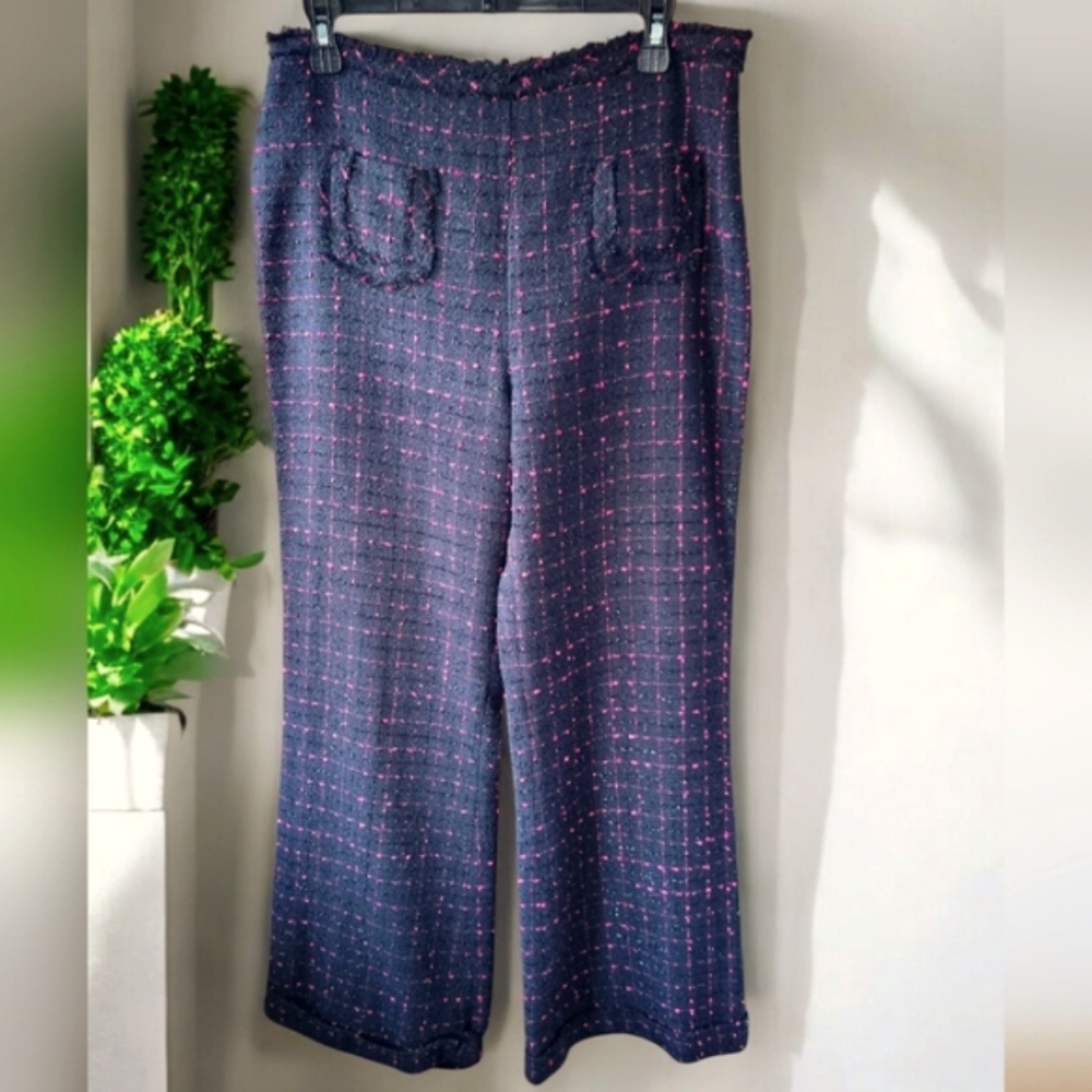 Vintage W.D.N.Y. Silk Blend Fuschia Pink & Black Wide Leg Lined Palazzo Pants